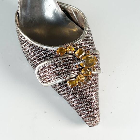 J Renee Brianna d'Orsay Silver Bronze Fabric Jeweled Stiletto Heels Shoes 7 - Picture 10 of 14